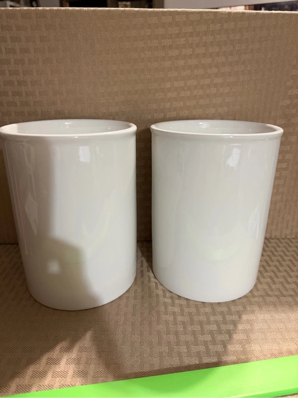 Welcome to Our Farmhouse Ceramic Utensil Crock - White with Red Accent- set of 2